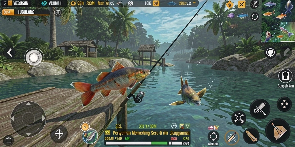 Screenshot 33L menampilkan serunya bermain memancing dengan teman-teman.