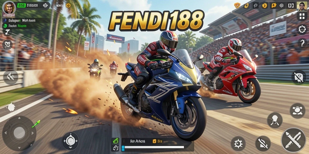 Gameplay seru FENDI188 dengan balapan motor yang mendebarkan.