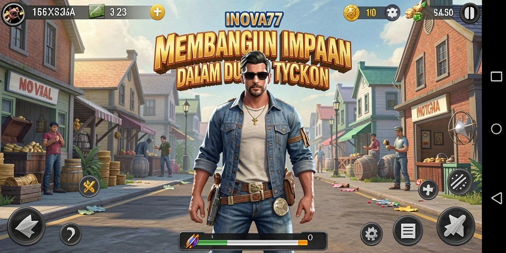 Screenshot gameplay INOVA77 menampilkan keseruan membangun bisnis Tycoon.