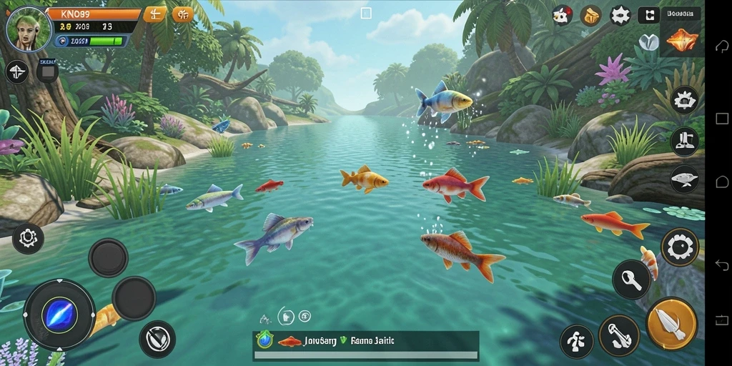 Screenshot gameplay KNO89 menampilkan momen memancing yang mendebarkan.