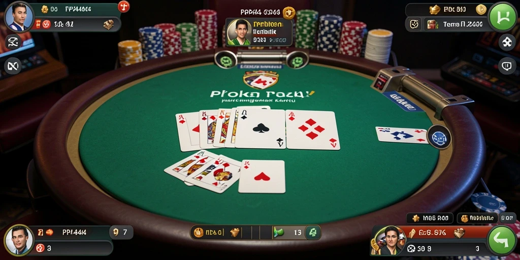 Tampilan screenshot utama PP444 yang menunjukkan suasana penuh aksi permainan Poker.