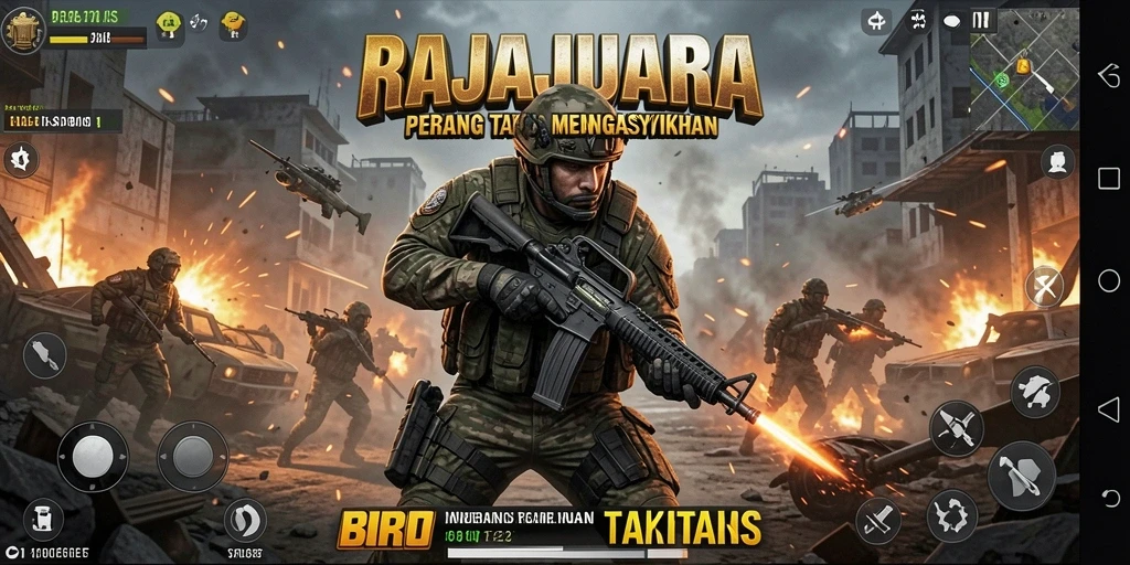 Screenshot utama RAJAJUARA menampilkan aksi pertempuran yang seru.
