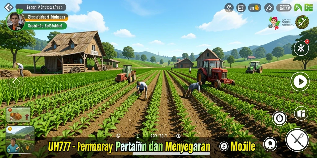 Screenshot UH77 yang menampilkan aksi bertani yang menyenangkan dan interaktif.